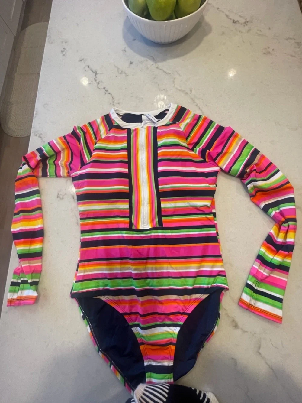 TRINA TURK ! Striped Long Sleeve One-Piece Swimwear in Bright Multi NWT! XL